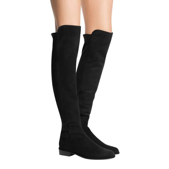 Stuart Weitzman Black Suede Allgood Low Heel Knee Boot 7.5 - Picture 1 of 9